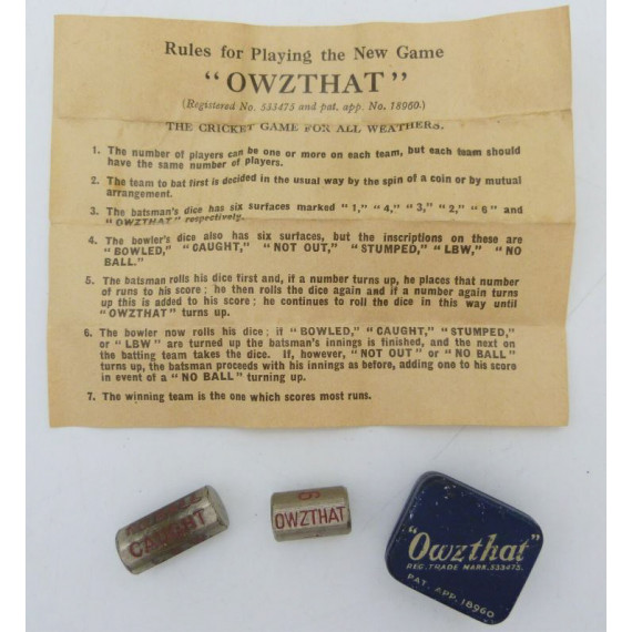 Owzthat Pocket Cricket Game Patent 18960 (1932)